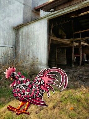 Red Rhinestone Rooster Brooch